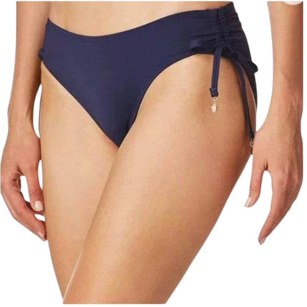 Anne Cole Alex Solid Side Tie Adjustable Bikini Swim Bottom Blue NWT Large